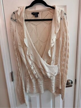 KAREN KANE Y2k Cotton Wool Angora Blend Wrap Style Sweater Cream Size XL